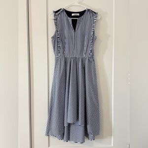 Ouwey Navy & White Striped Sleeveless Dress , Lace Back Detail
